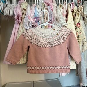 H&M pink faire isle sweater with wooden buttons 3-6 months
